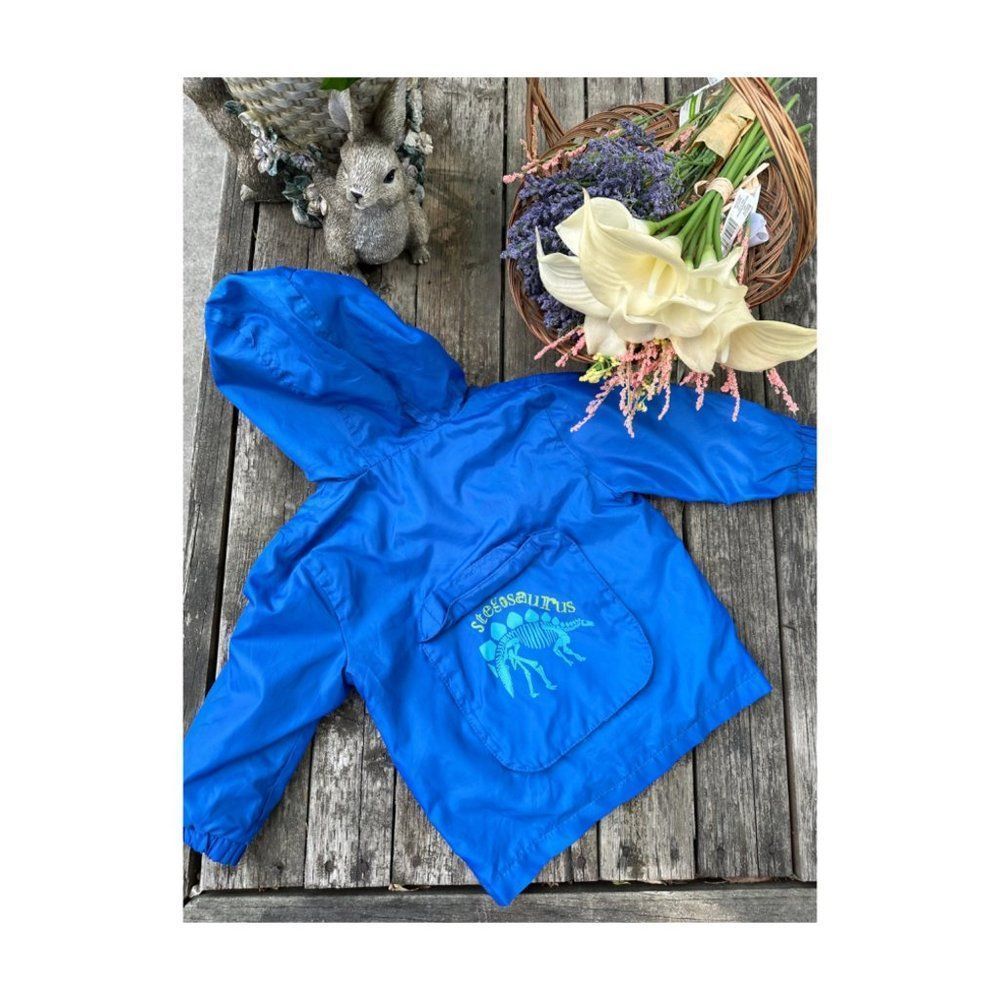 George 2T Toddler Spring/Fall Hooded Jacket Blue Stegosaurus Rear Pocket Zip
